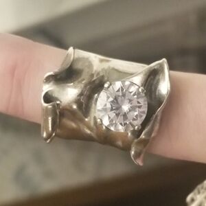 Sculptural Silver Ring with Clear Gemstone